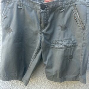 Gray/ green Distressed Shorts 28